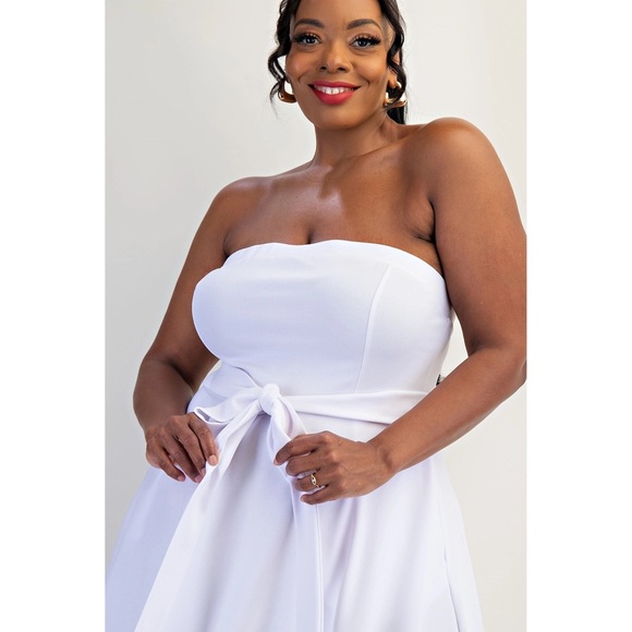 Elegant Strapless Pink Bow Midi Dress – Curvy Fit Party & Wedding Guest Style - Picture 5 of 8